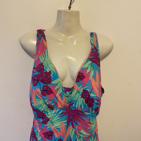 Lands' End Blue purple floral One Piece Swimsuit 18P soft cup bra Beach Tropical - Picture 6 of 7